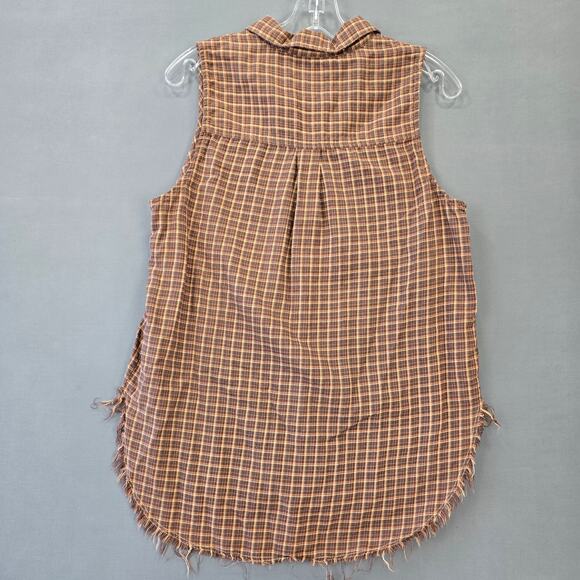 American Eagle Brown Plaid Shirt Sleeveless Button Up Grunge Women's Size S Top - Picture 2 of 7